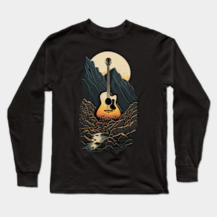 Retro Guitar Gift Guitarist Rock Concert Festival Guitar Long Sleeve T-Shirt